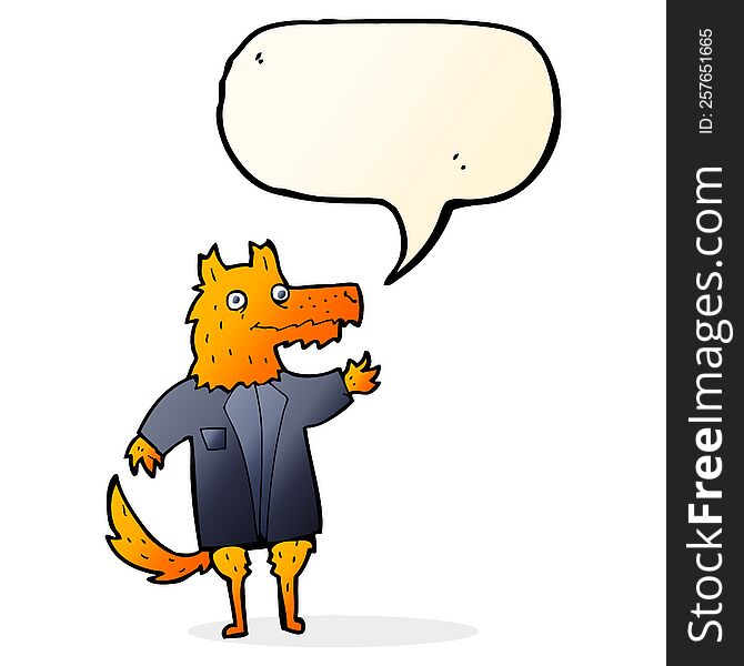 Cartoon Fox Businessman With Speech Bubble