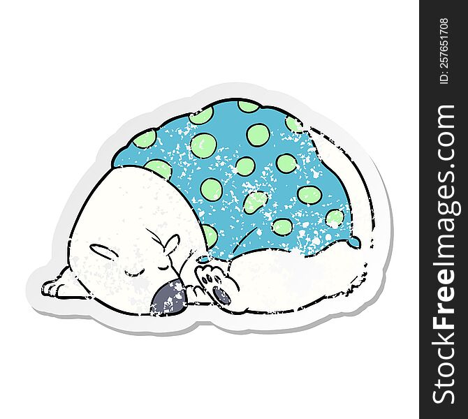 distressed sticker of a cartoon polar bear sleeping