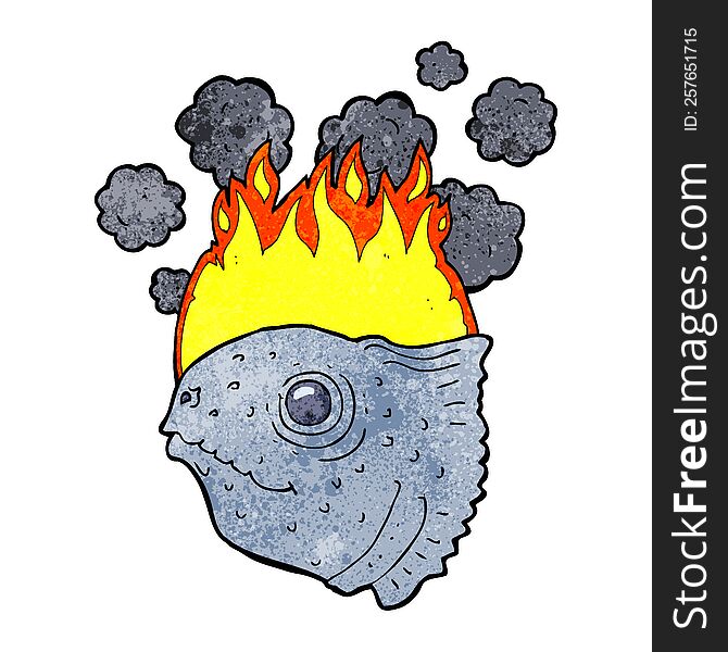 cartoon burning fish head