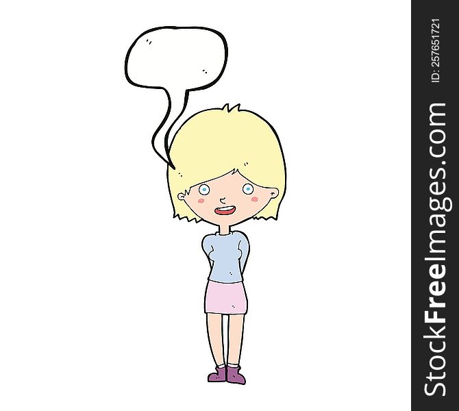 Cartoon Friendly Woman With Speech Bubble