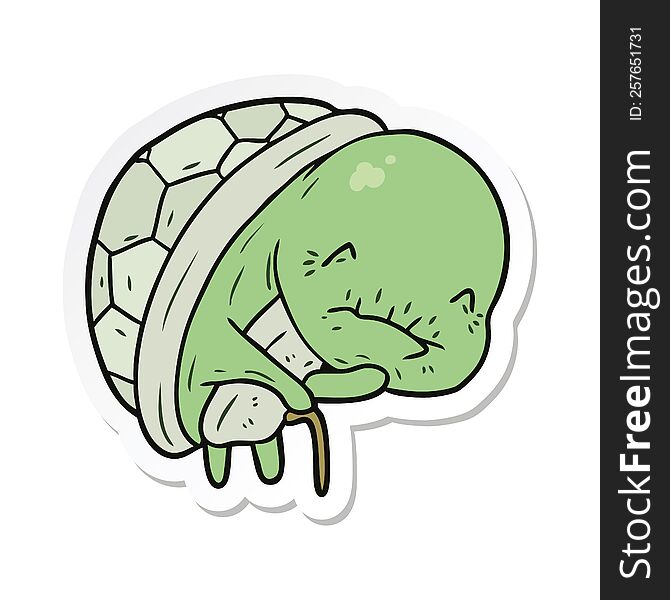 sticker of a cute cartoon old turtle