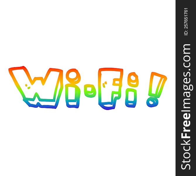rainbow gradient line drawing of a cartoon wording wi-fi