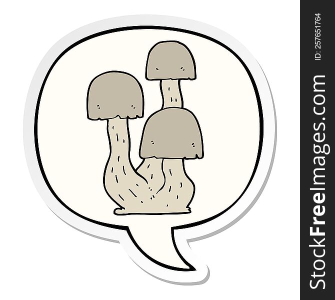 cartoon mushroom with speech bubble sticker. cartoon mushroom with speech bubble sticker