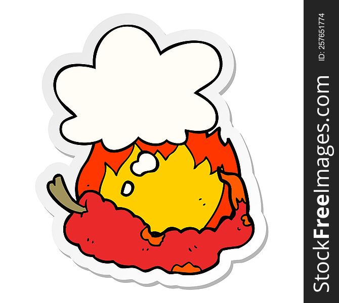 Cartoon Hot Chili Pepper And Thought Bubble As A Printed Sticker