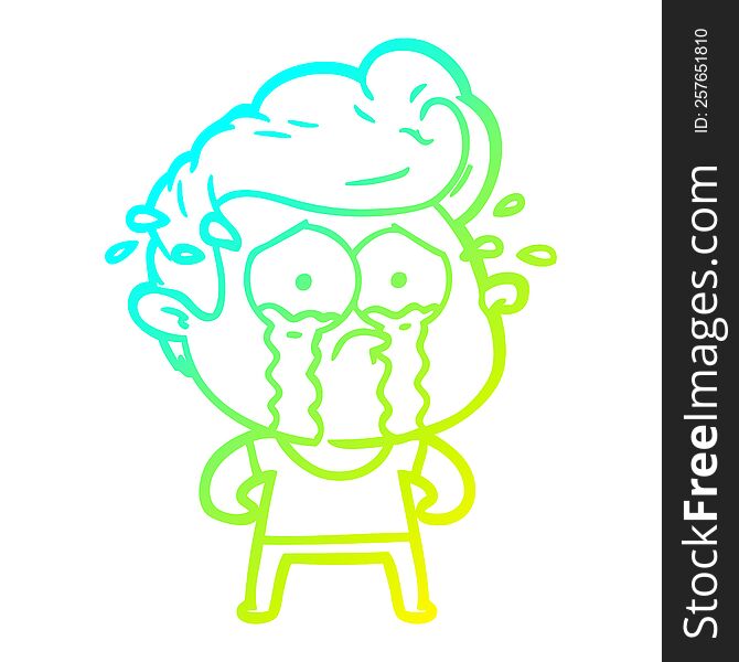 Cold Gradient Line Drawing Cartoon Crying Man