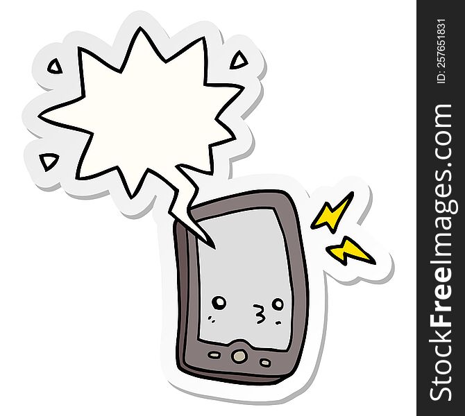 cartoon mobile phone with speech bubble sticker