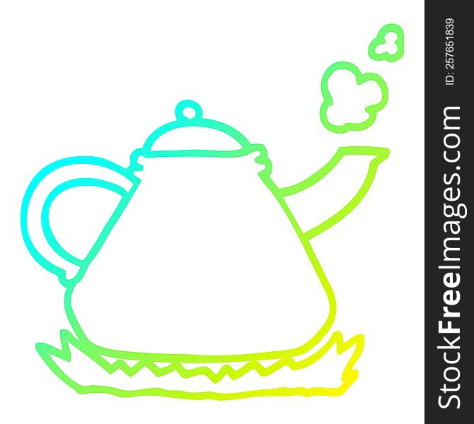 Cold Gradient Line Drawing Cartoon Kettle On Stove