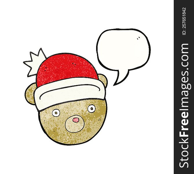 Speech Bubble Textured Cartoon Teddy Bear Wearing Christmas Hat