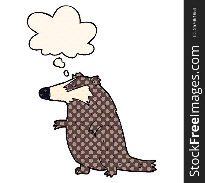 Cartoon Badger And Thought Bubble In Comic Book Style