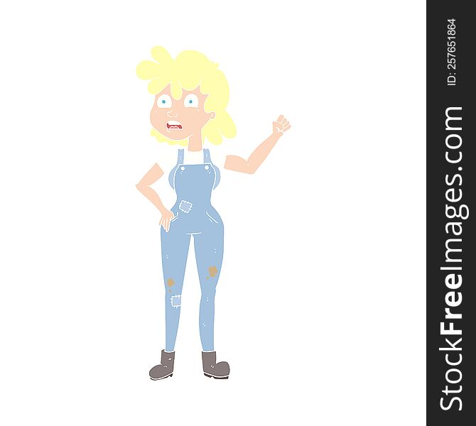 flat color illustration of a cartoon woman shaking fist