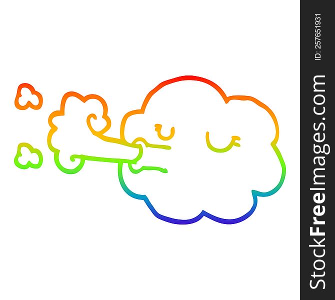 Rainbow Gradient Line Drawing Cartoon Cloud Blowing A Gale
