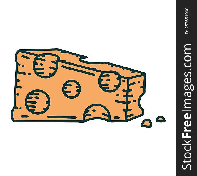 iconic tattoo style image of a slice of cheese. iconic tattoo style image of a slice of cheese