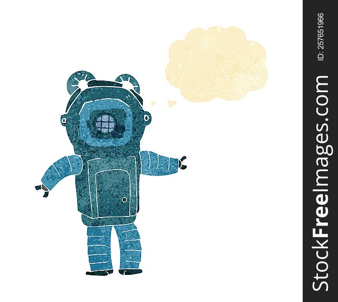 cartoon deep sea diver  with thought bubble