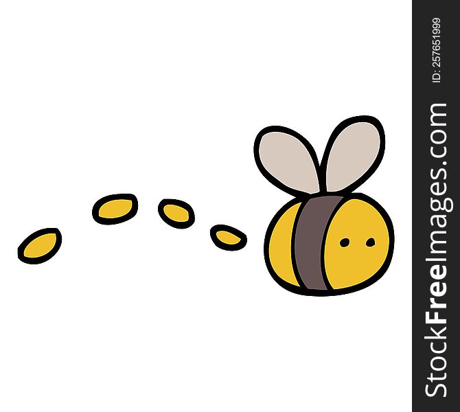 Hand Drawn Doodle Style Cartoon Buzzing Bee