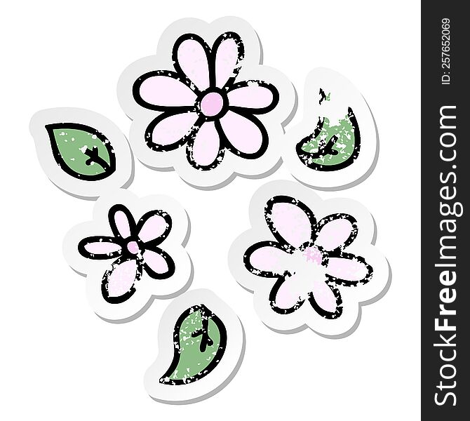 distressed sticker of a quirky hand drawn cartoon flowers