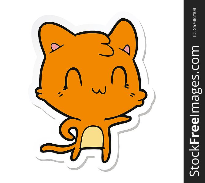 Sticker Of A Cartoon Happy Cat Pointing