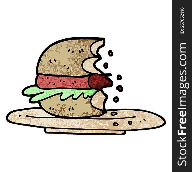 grunge textured illustration cartoon half eaten burger