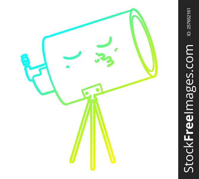 cold gradient line drawing of a cartoon telescope with face