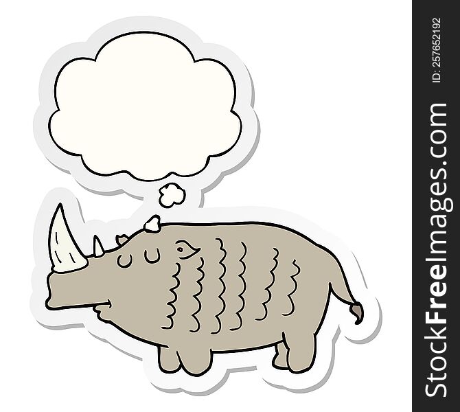 cartoon rhinoceros and thought bubble as a printed sticker