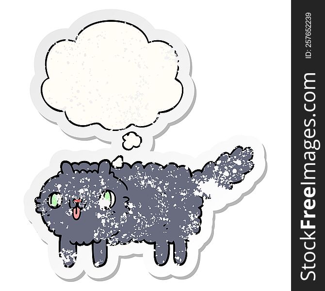 Cartoon Cat And Thought Bubble As A Distressed Worn Sticker