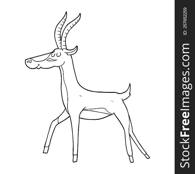 freehand drawn black and white cartoon gazelle