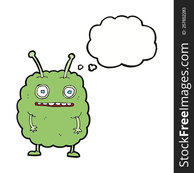 cartoon funny alien monster with thought bubble