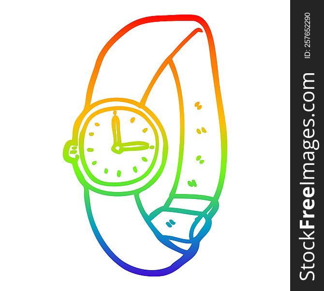 Rainbow Gradient Line Drawing Cartoon Wrist Watch