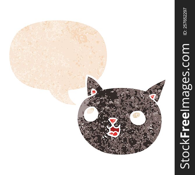 Cartoon Cat And Speech Bubble In Retro Textured Style