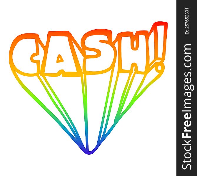 rainbow gradient line drawing of a cartoon word cash
