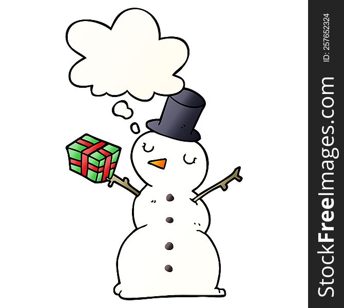 Cartoon Snowman And Thought Bubble In Smooth Gradient Style