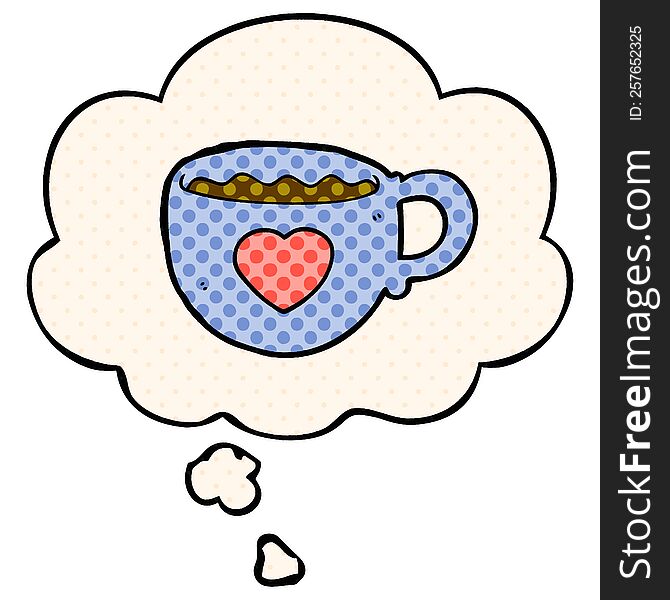 I love coffee cartoon cup with thought bubble in comic book style