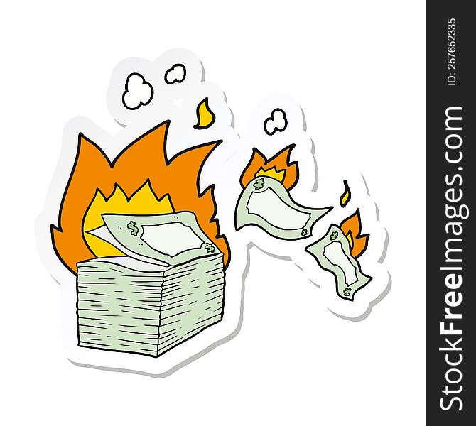 sticker of a burning money cartoon