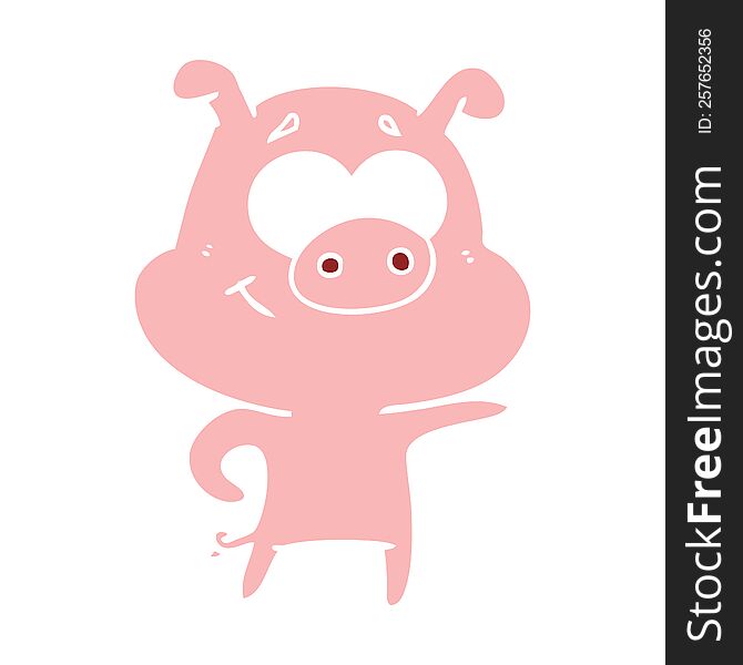 Flat Color Style Cartoon Pig Pointing