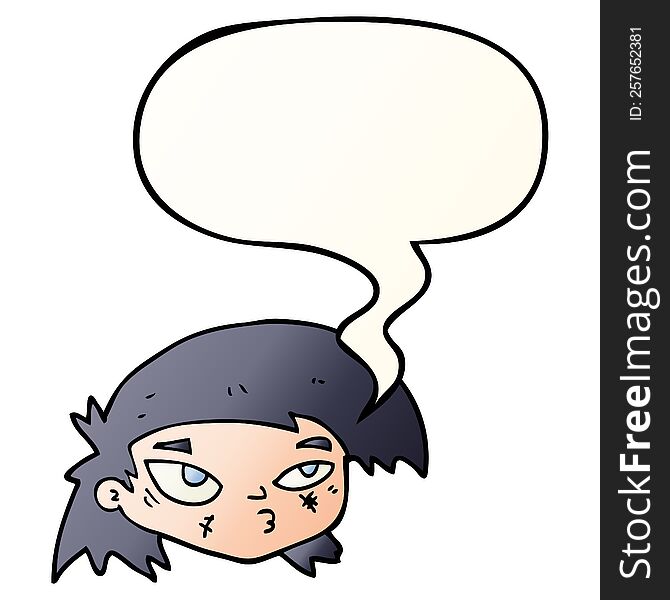 cartoon scratched up face and speech bubble in smooth gradient style