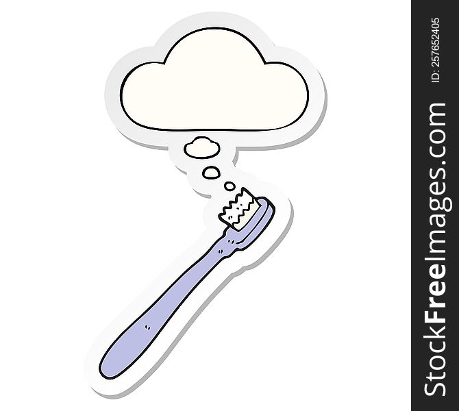 Cartoon Toothbrush And Thought Bubble As A Printed Sticker