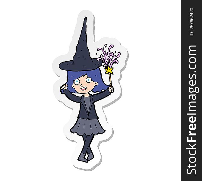 Sticker Of A Cartoon Happy Witch