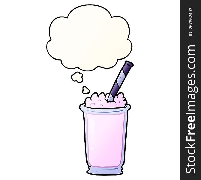 cartoon milkshake with thought bubble in smooth gradient style