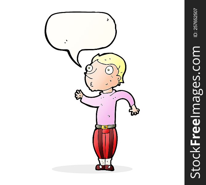 cartoon man in loud clothes with speech bubble