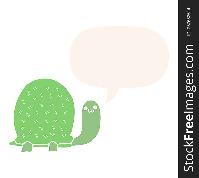 cute cartoon turtle with speech bubble in retro style