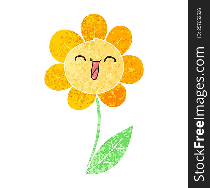 Quirky Retro Illustration Style Cartoon Happy Flower