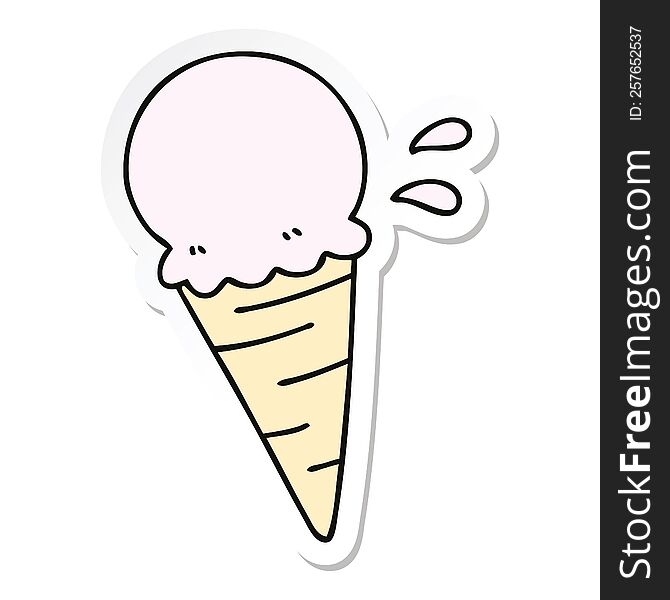 sticker of a quirky hand drawn cartoon vanilla ice cream