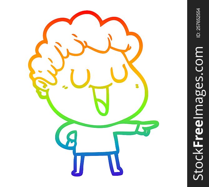 Rainbow Gradient Line Drawing Laughing Cartoon Man Pointing