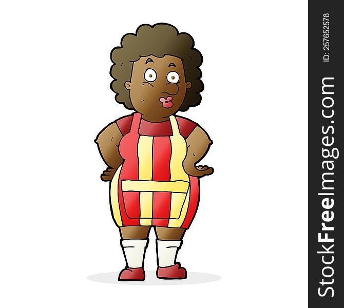 cartoon woman in kitchen apron