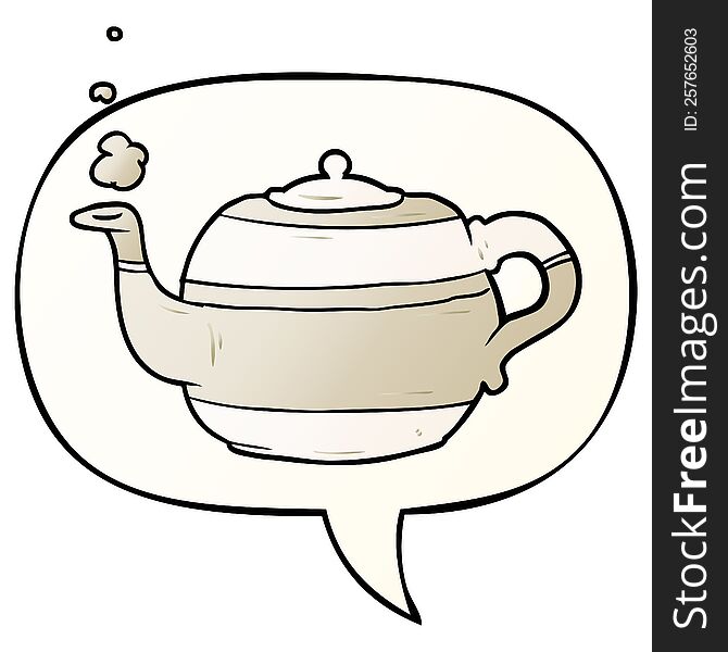 cartoon tea pot with speech bubble in smooth gradient style