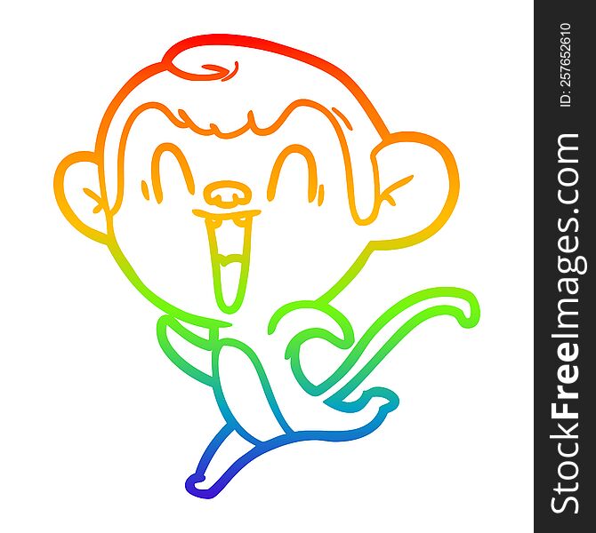 rainbow gradient line drawing of a cartoon laughing monkey