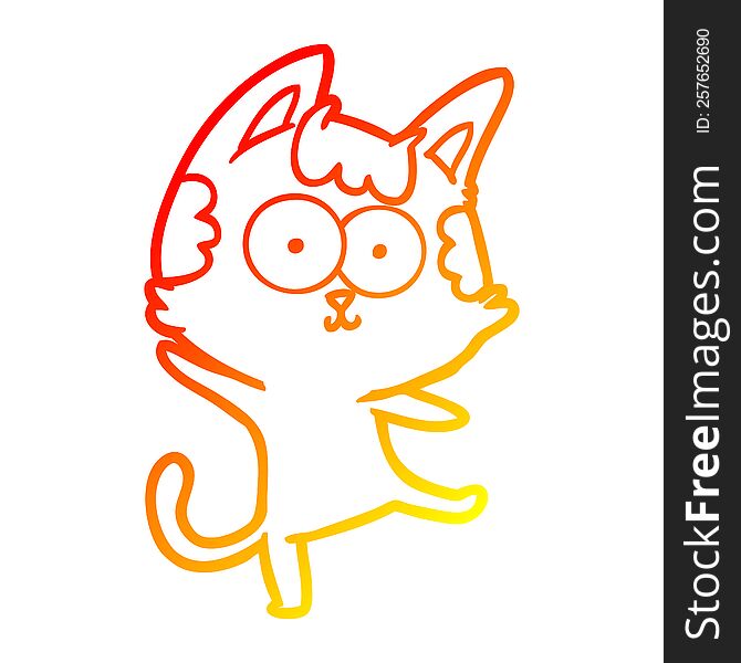Warm Gradient Line Drawing Happy Cartoon Cat Dancing