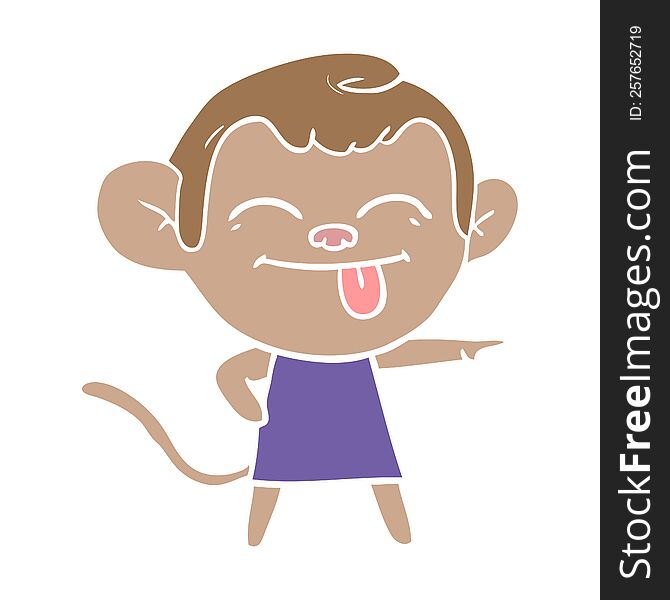 Funny Flat Color Style Cartoon Monkey Pointing