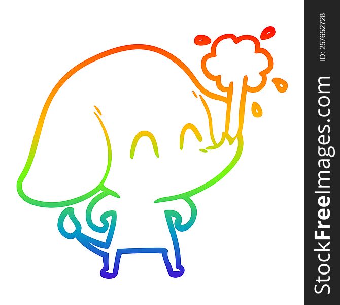 rainbow gradient line drawing of a cute cartoon elephant spouting water