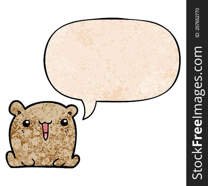 cute cartoon bear with speech bubble in retro texture style
