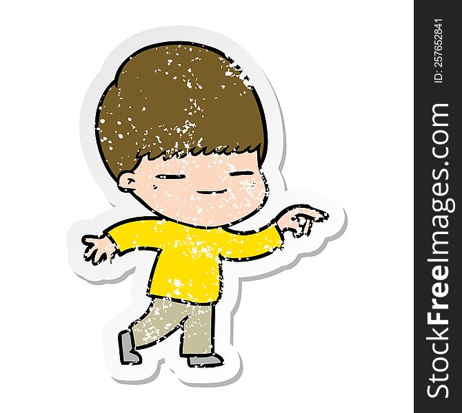Distressed Sticker Of A Cartoon Smug Boy